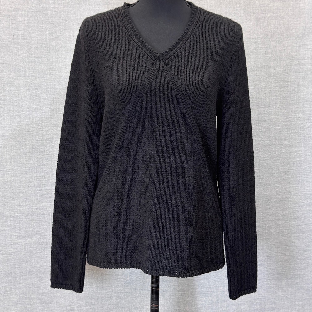 Alexandra Bartlett Womens Black V-Neck Knit Pullover Sweater Size M
